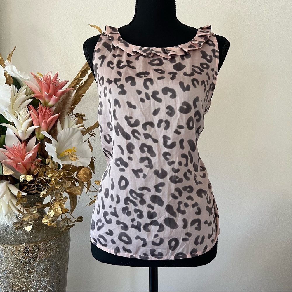 Nine West Suit Separates Sleeveless Pink and Brown Leopard Blouse NWOT